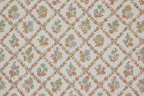 1970s Vintage Wallpaper Blue Green and Brown Floral Geometric