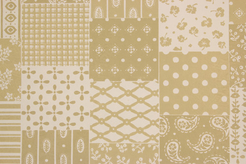 1970s Retro Vintage Wallpaper Gray Taupe Patchwork Vinyl
