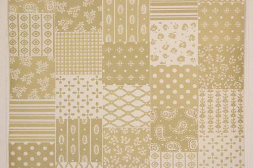 1970s Retro Vintage Wallpaper Gray Taupe Patchwork Vinyl