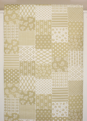 1970s Retro Vintage Wallpaper Gray Taupe Patchwork Vinyl