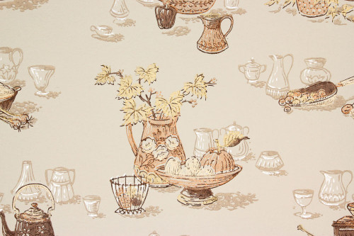 1960s Vintage Wallpaper Brown Gold Kitchen