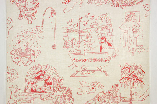 1970s Retro Vintage Wallpaper Red Bain Bathroom Shower