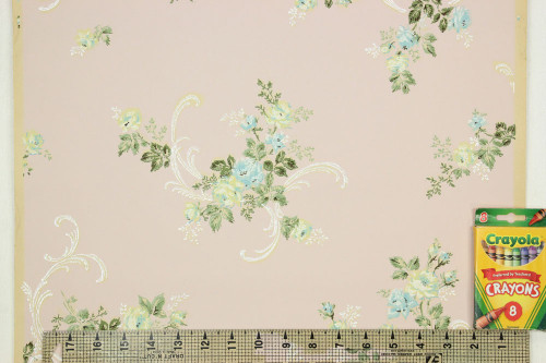 1930s Vintage Wallpaper Blue Yellow Roses on Pink