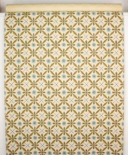 1950s Vintage Wallpaper Blue Green Brown Geometric
