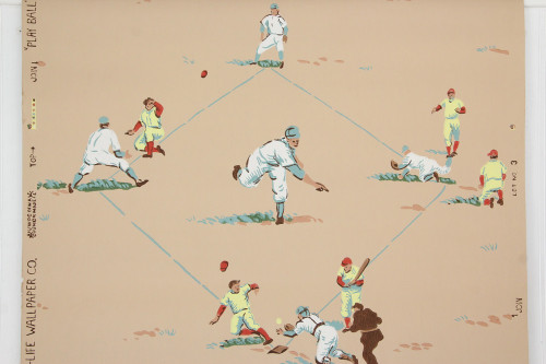 1950s Vintage Novelty Wallpaper Baseball Beige