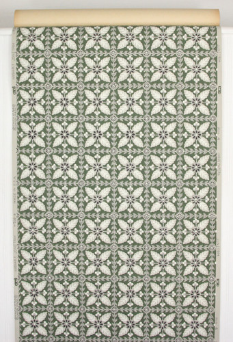 1940s Vintage Wallpaper Floral Geometric on Green