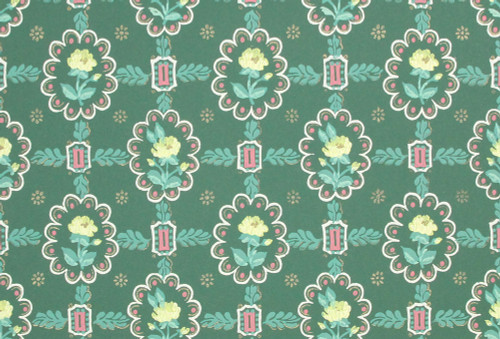 1940s Vintage Wallpaper Yellow Flowers on Green