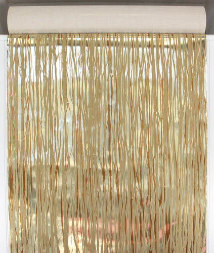 1970s Retro Vintage Wallpaper Beige Flock on Gold Brown Mylar