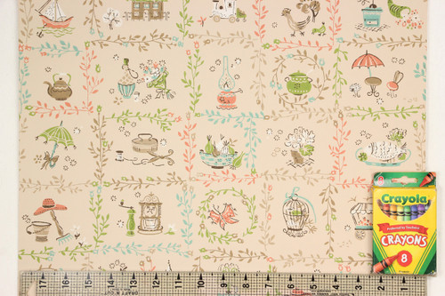 1950s Vintage Wallpaper Folk Art Salmon Aqua Kitchen