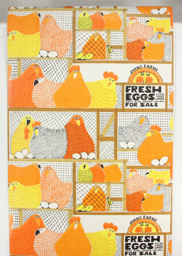 1970s Retro Vintage Wallpaper Orange Black Fresh Eggs Hens