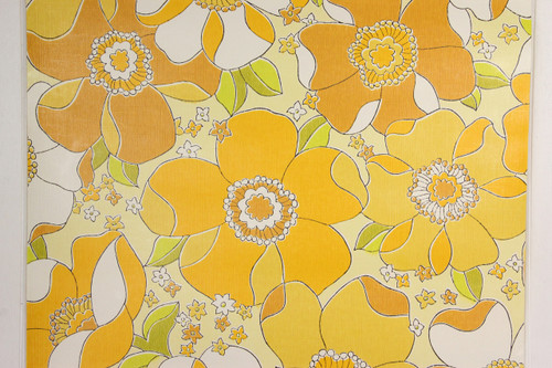 1970s Retro Vintage Wallpaper Large Yellow Flowers
