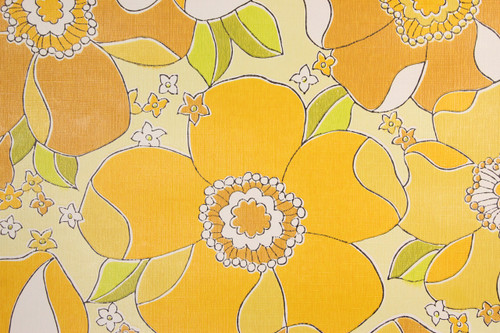 1970s Retro Vintage Wallpaper Large Yellow Flowers