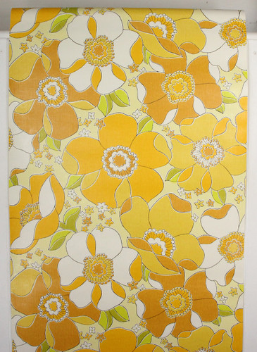 1970s Retro Vintage Wallpaper Large Yellow Flowers
