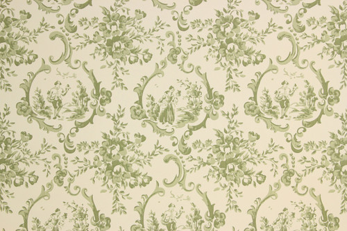 1950s Vintage Wallpaper Green Scenic Toile Thomas Strahan