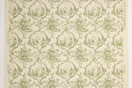 1950s Vintage Wallpaper Green Scenic Toile Thomas Strahan