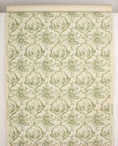 1950s Vintage Wallpaper Green Scenic Toile Thomas Strahan