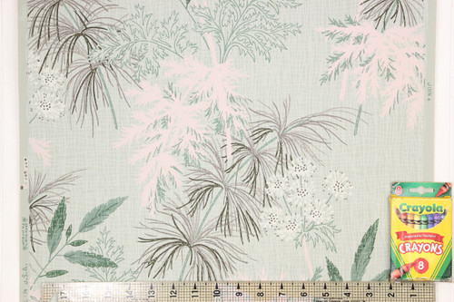 1950s Vintage Wallpaper White Flowers Pink Green Leaves