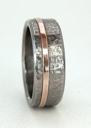 rosetta stone texture titanium ring with gold inlay