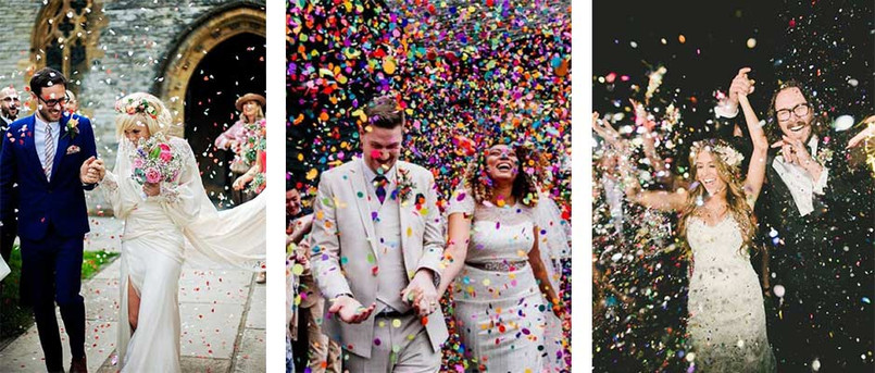 Newlywed send off with confetti cannons Newlywed send off with confetti cannons