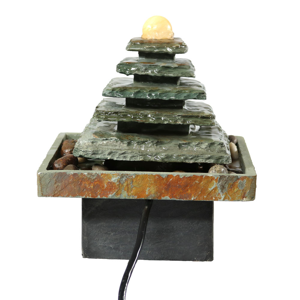 Sunnydaze 9” Slate Pyramid Tabletop Water Fountain