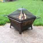 Sunnydaze 32 Inch Square Northern Galaxy Fire Pit with Cooking Grate and Spark Screen