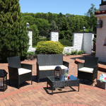 Sunnydaze Adelaide 4-Piece Rattan Patio Furniture Set with Cream Cushions