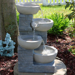 Sunnydaze 4-Tier Descending Stone Bowls Outdoor Water Fountain with LED Lights, Includes Electric Submersible Pump