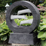 Sunnydaze Multilevel Modern Ring Outdoor Water Fountain, 28-Inch, Includes Electric Pump