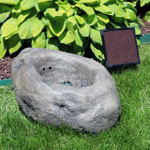 Sunnydaze Stone Pond Solar-on-Demand Outdoor Water Fountain with LED Light, 9-Inch Tall