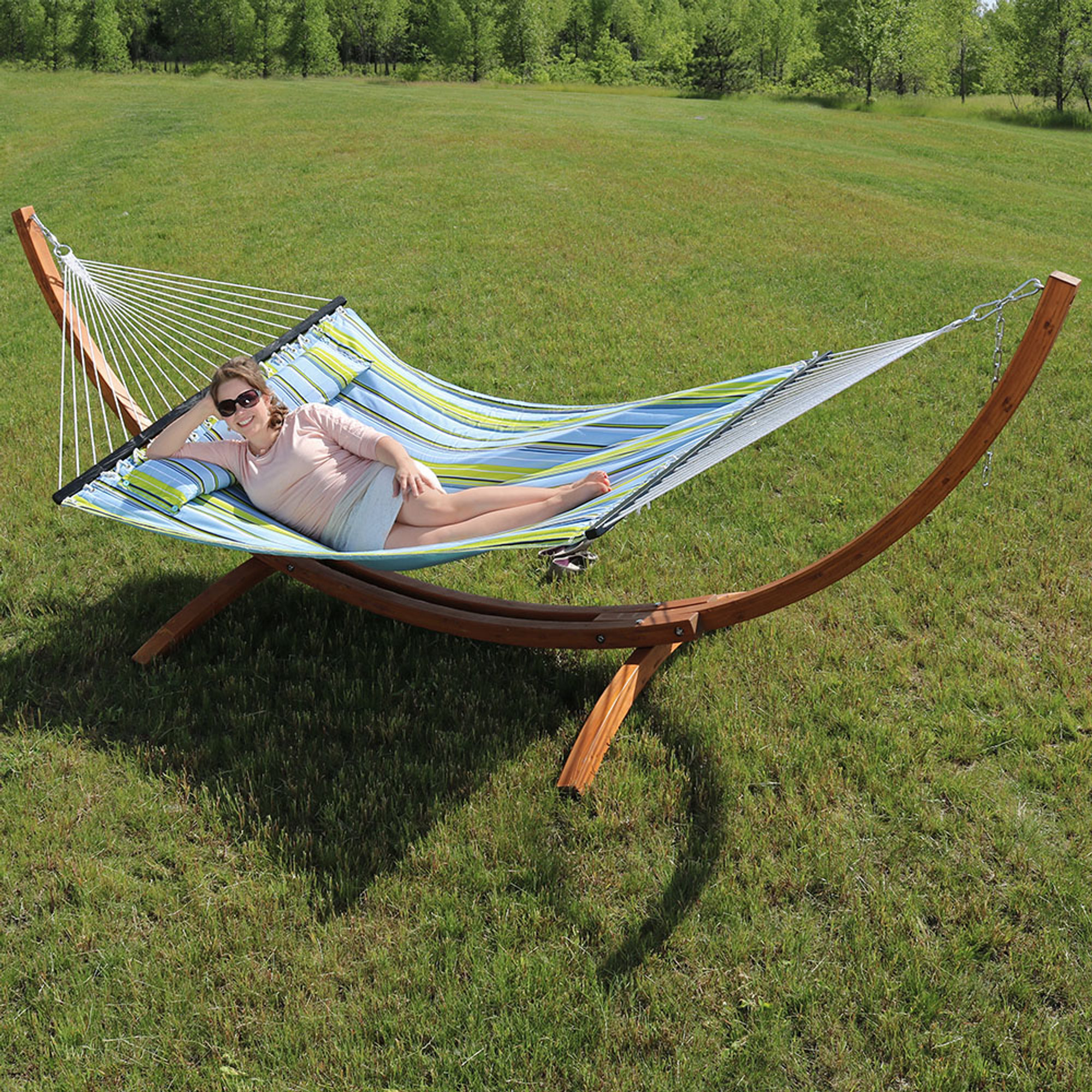 Sunnydaze Quilted Fabric Two Person Hammock With Stand   BGHFWP 12WHS COMBO Alicia  74434.1467194004 