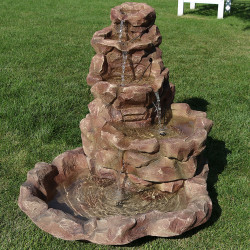 Lighted Stone Springs Outdoor Fountain - Daytime