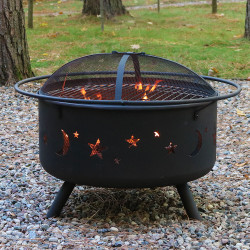 Sunnydaze 30 Inch Cosmic Fire Pit with Cooking Grill and Spark Screen