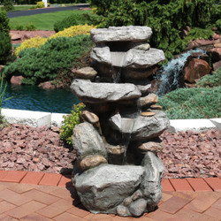 Sunnydaze Rock Falls Outdoor Waterfall Fountain with LED Lights, 34 Inch Tall