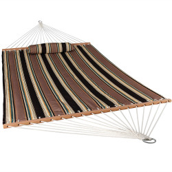 Sunnydaze 2 Person Quilted Fabric Hammock with Spreader Bars and Detachable Pillow, Sandy Beach