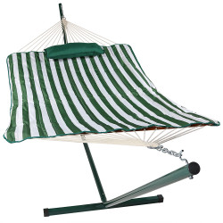Green/White Stripe Rope Hammock and Stand Combo