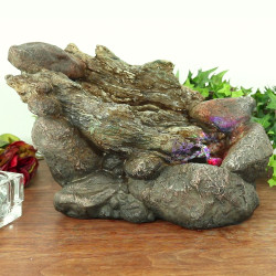 Log and Stone Tabletop Water Fountain w/ LED Light by Sunnydaze