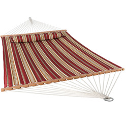 Sunnydaze 2 Person Quilted Fabric Hammock with Spreader Bars, Red Stripe