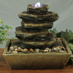 Sunnydaze Cascading Rocks Tabletop Fountain with LED Lights, 12 Inch Tall