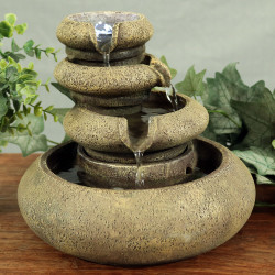 Sunnydaze Three Tier Flowing Tabletop Water Fountain with LED Lights, 8 Inch Tall