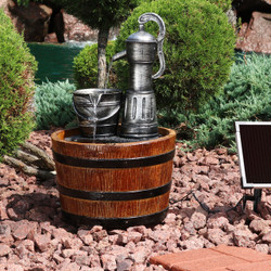Old Fashioned Water Pump with Barrel Solar on Demand Outdoor Water Fountain