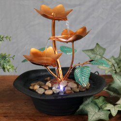 Sunnydaze Copper Blossom Cascading Tabletop Fountain with LED Light, 10 Inch Tall