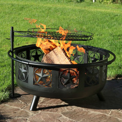 Sunnydaze 30 Inch Black All Star Fire Pit with Cooking Grate and Spark Screen