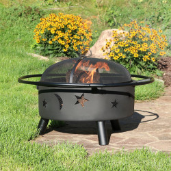 Sunnydaze 30 Inch Stars and Moons Wood Burning Fire Pit with Wood Grate and Spark Screen