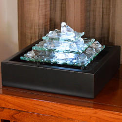 Bluworld Glacier Ice Lighted Glass Bubbling Tabletop Water Fountain