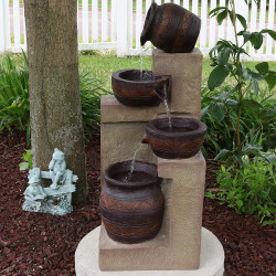 Sunnydaze Cascading Terra Bowls Solar On Demand Water Fountain with LED Light