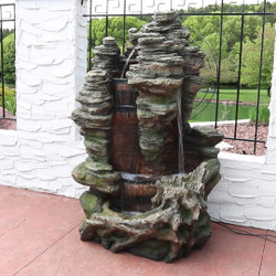 Sunnydaze Flat Rock Summit Large Outdoor Waterfall Fountain with LED Lights, 61 Inch Tall