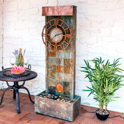 Slate Indoor/Outdoor Water Fountain with Clock and LED Spot Light