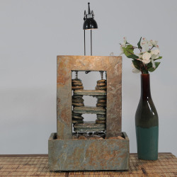 Rock Towers Slate Indoor Tabletop Water Fountain with LED Spotlight