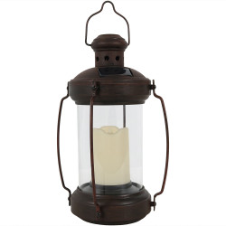 Sunnydaze 12-Inch Outdoor Antique Hanging Solar Lantern with Candle and LED Light