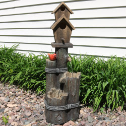 Sunnydaze 2 Story Birdhouse with Cardinal Outdoor Water Fountain, 34 Inch Tall, Includes Electric Pump
